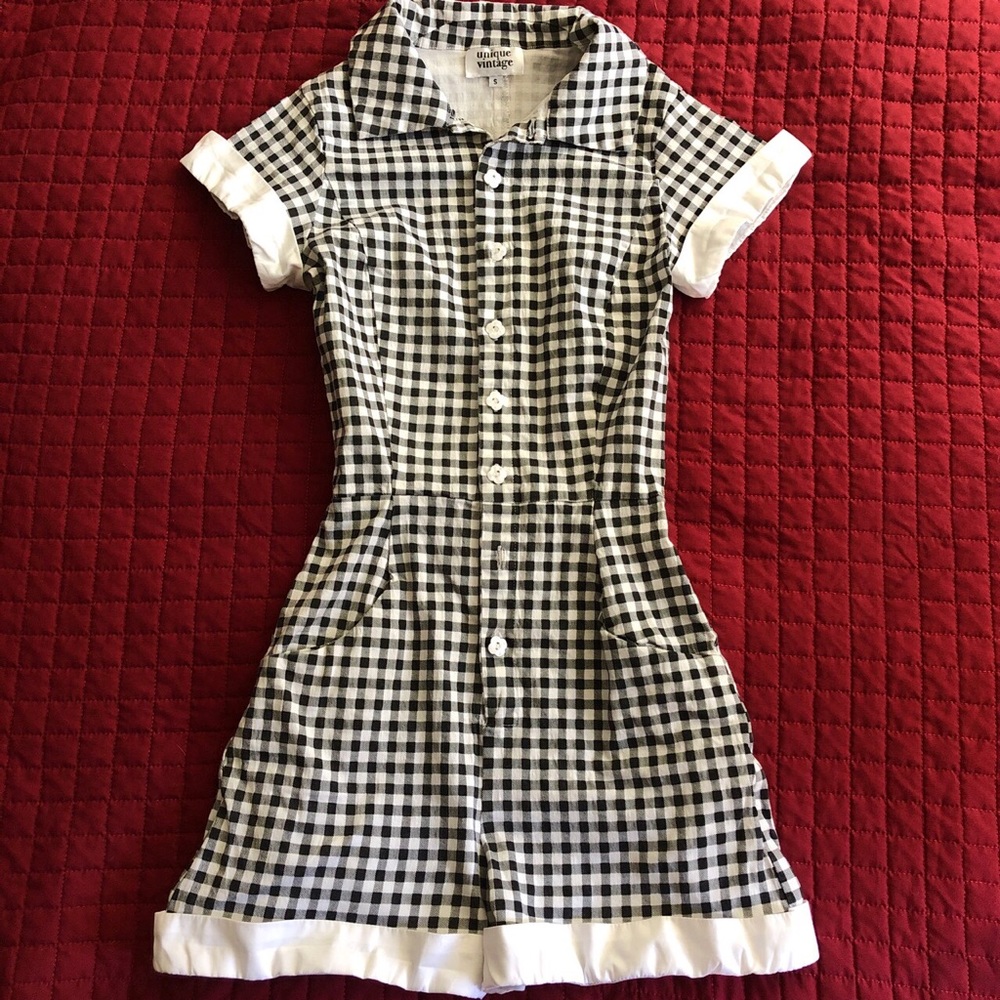 Unique Vintage 1950s Gingham button down romper